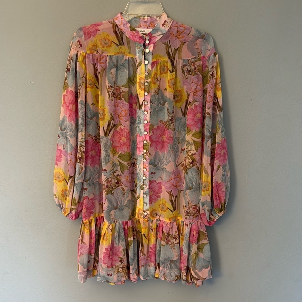 Talulah Floral Garden Sheer Button Tunic Dress Size Small